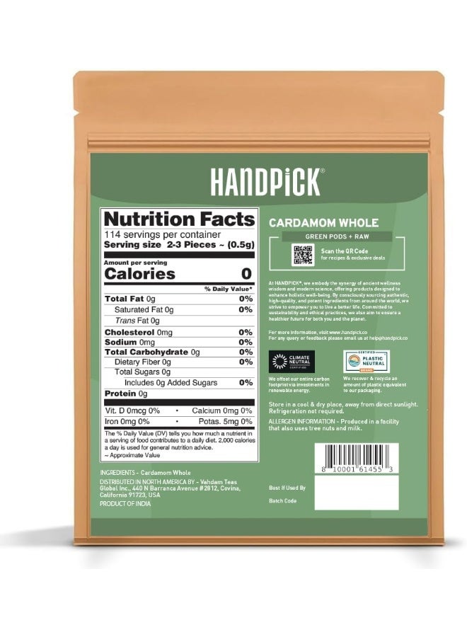 HANDPICK Green Cardamom Pods (57g / 2oz) Large size Green Elaichi | Pure, Non-GMO, Gluten Free | 100% Raw from India | Resealable Zip Lock Pouch - Image 3